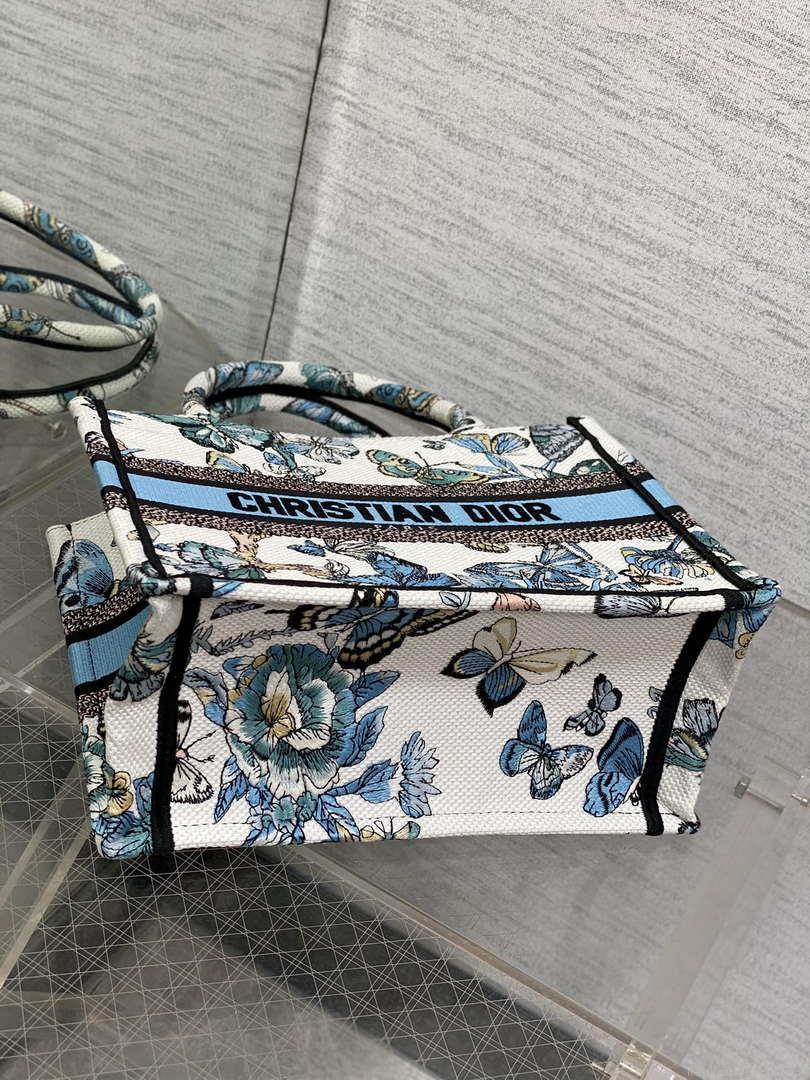Dior M1265 Small Book Tote White and Pastel Midnight Blue Toile de Jouy Mexico Embroidery