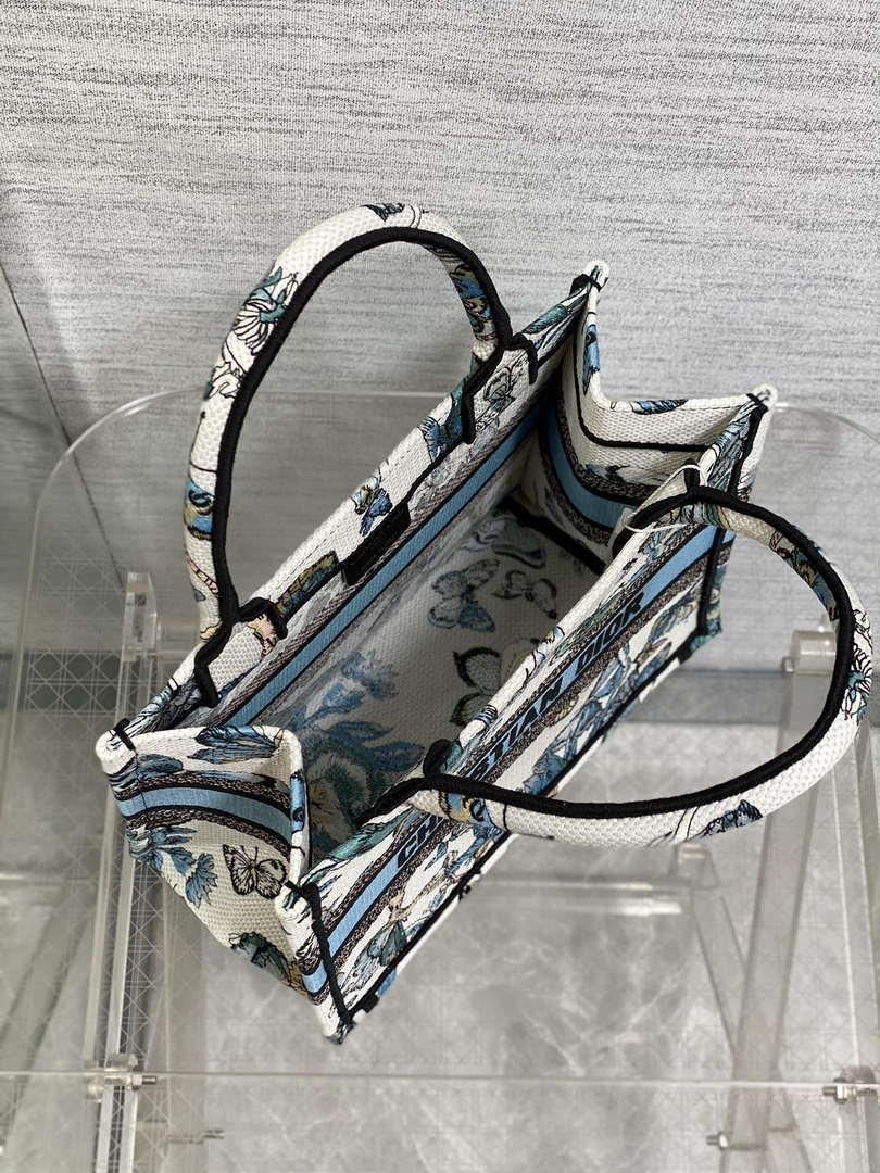 Dior M1265 Small Book Tote White and Pastel Midnight Blue Toile de Jouy Mexico Embroidery