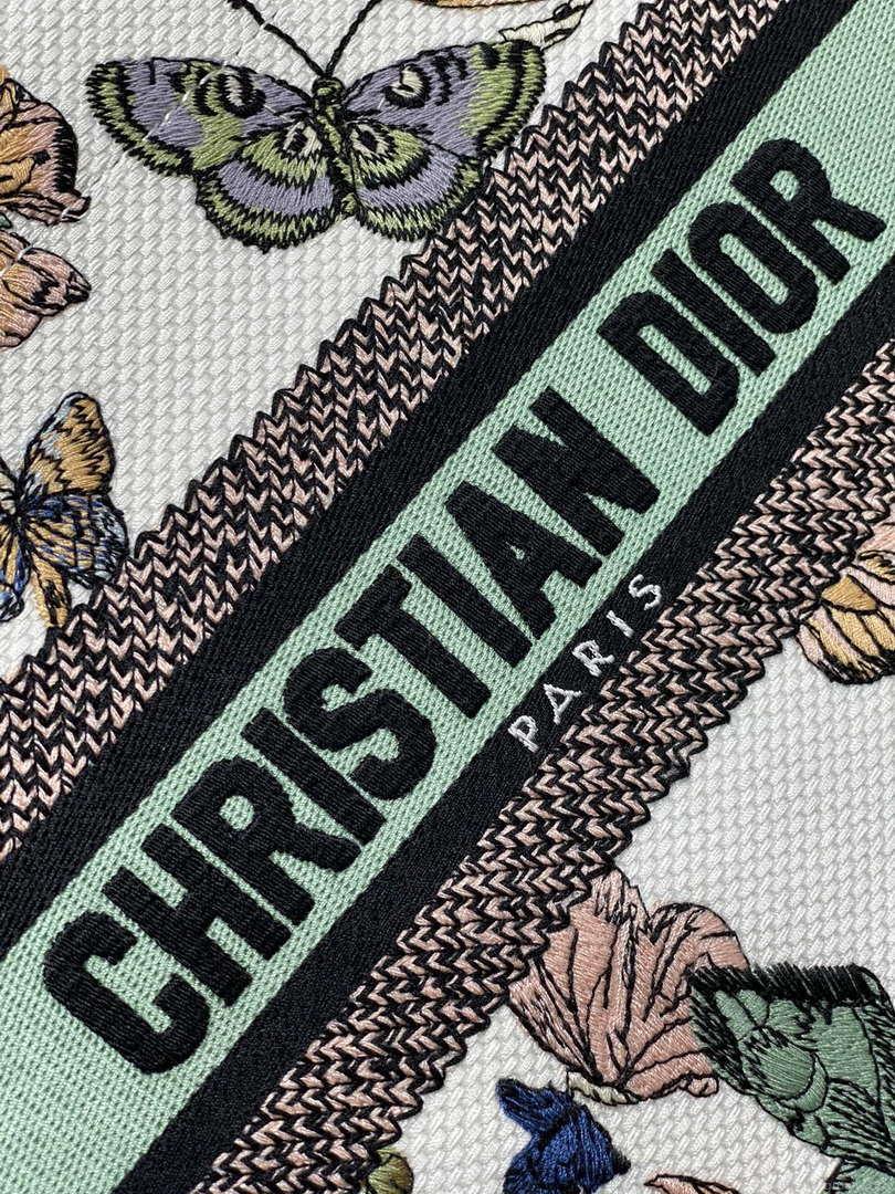 Dior M1265 Small Book Tote White and Pastel Midnight Green Toile de Jouy Mexico Embroidery