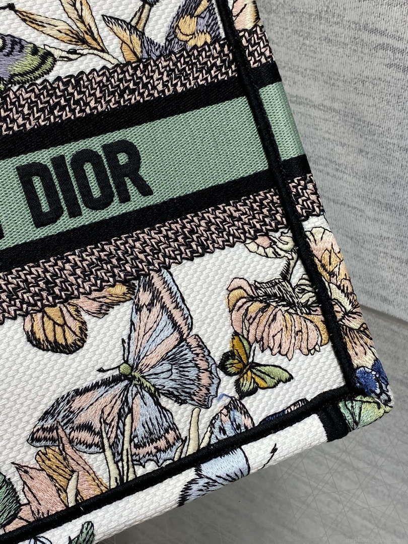 Dior M1265 Small Book Tote White and Pastel Midnight Green Toile de Jouy Mexico Embroidery
