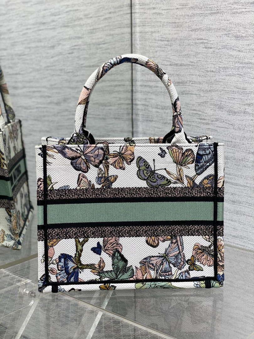 Dior M1265 Small Book Tote White and Pastel Midnight Green Toile de Jouy Mexico Embroidery