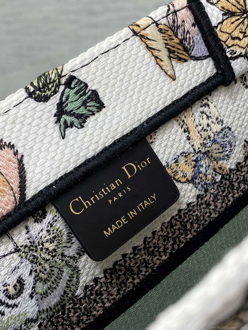 Dior M1265 Small Book Tote White and Pastel Midnight Green Toile de Jouy Mexico Embroidery