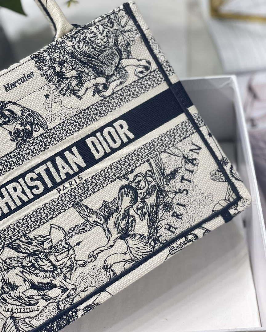 Dior M1265 Small Book Tote Latte and Black Toile de Jouy Zodiac Embroidery M9615
