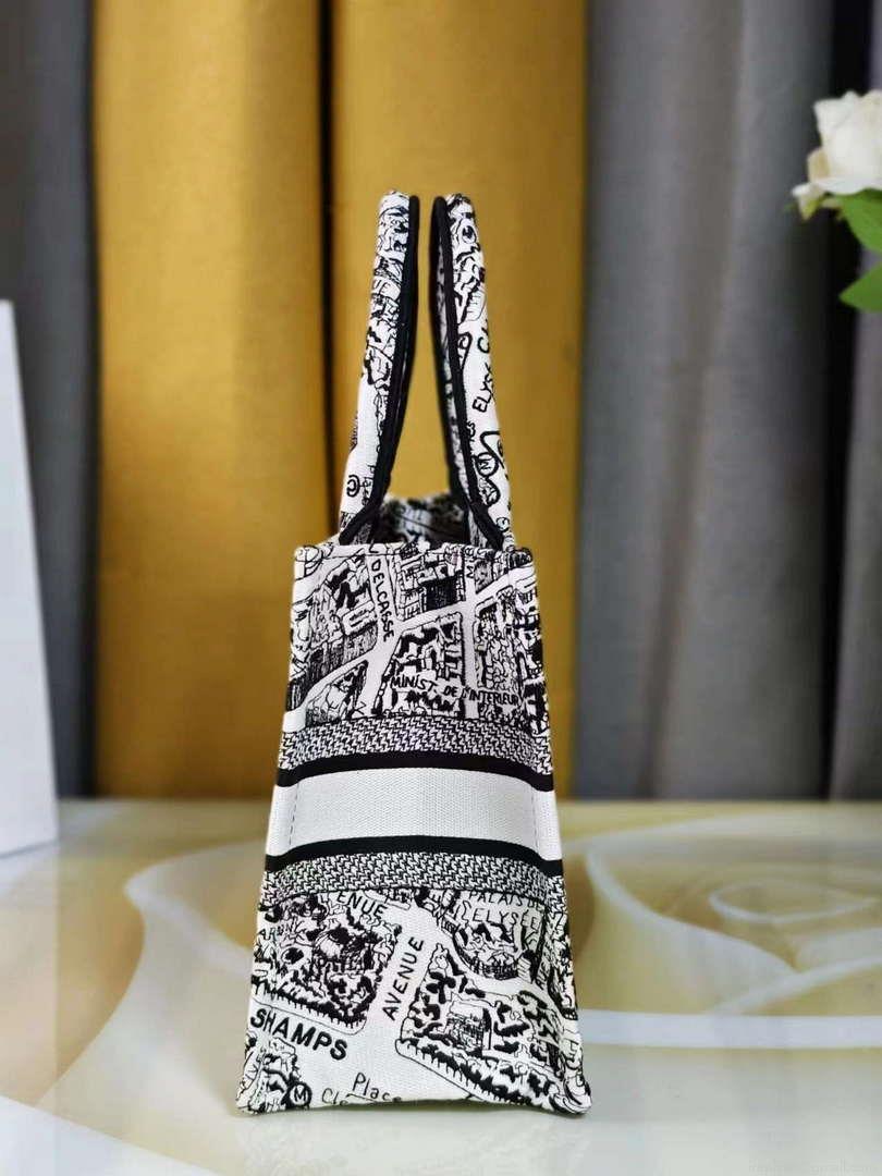 Dior M1265 Small Book Tote White and Black Plan de Paris Embroidery M9616