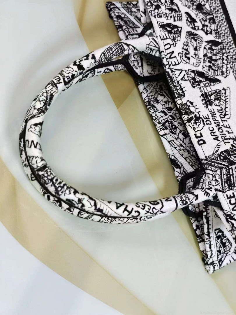 Dior M1265 Small Book Tote White and Black Plan de Paris Embroidery M9616