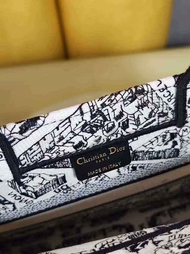 Dior M1265 Small Book Tote White and Black Plan de Paris Embroidery M9616