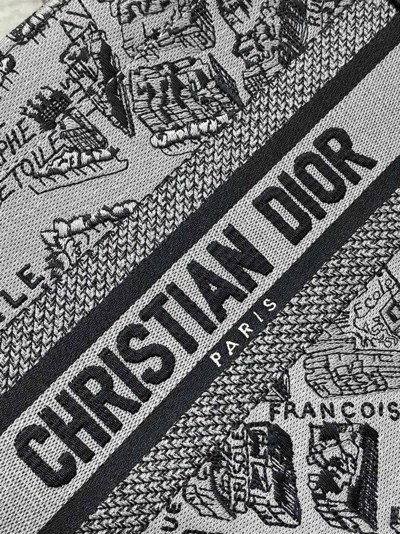 Dior M1265 Small Book Tote Gray and Black Plan de Paris Embroidery M9618