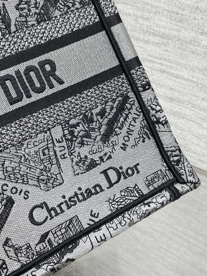 Dior M1265 Small Book Tote Gray and Black Plan de Paris Embroidery M9618
