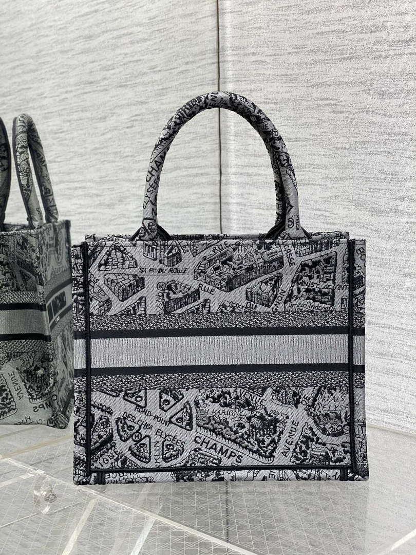 Dior M1265 Small Book Tote Gray and Black Plan de Paris Embroidery M9618