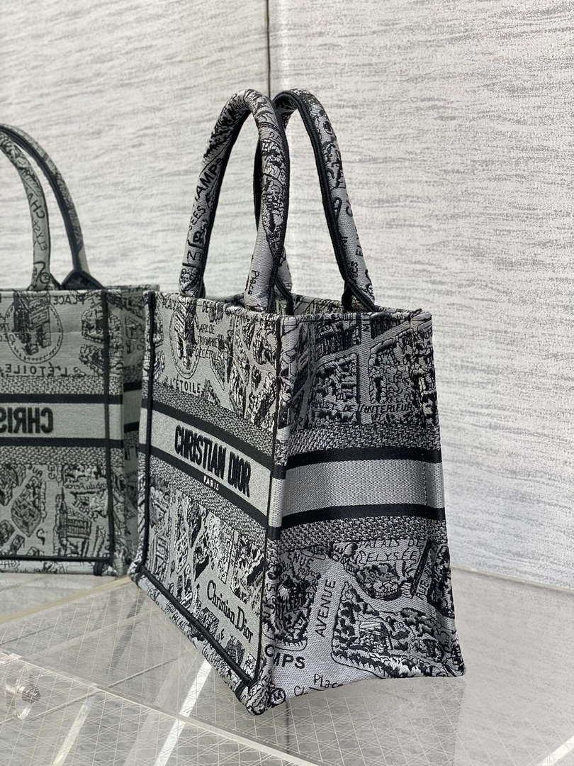 Dior M1265 Small Book Tote Gray and Black Plan de Paris Embroidery M9618