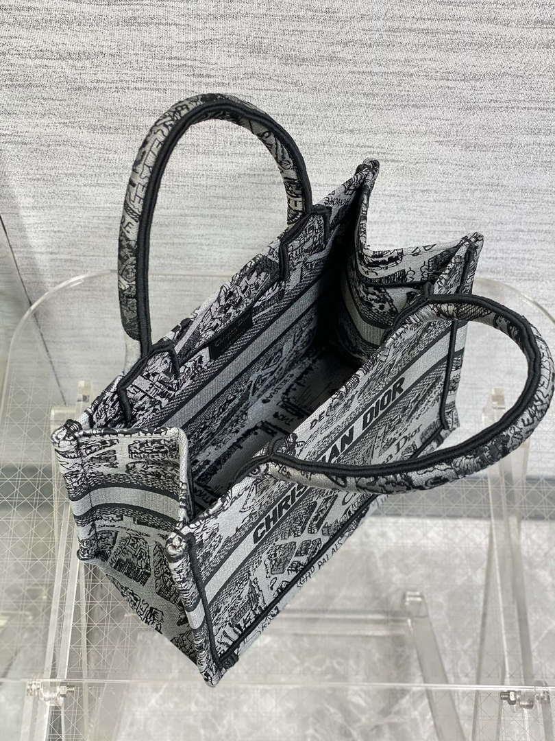 Dior M1265 Small Book Tote Gray and Black Plan de Paris Embroidery M9618