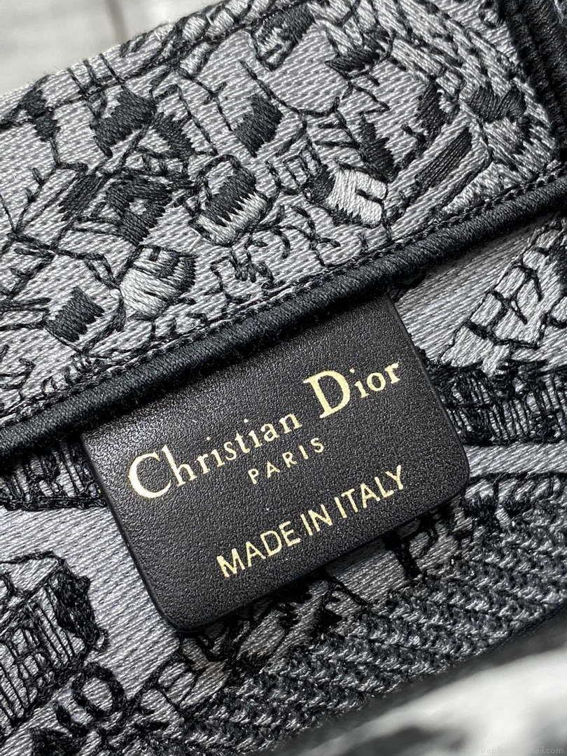 Dior M1265 Small Book Tote Gray and Black Plan de Paris Embroidery M9618