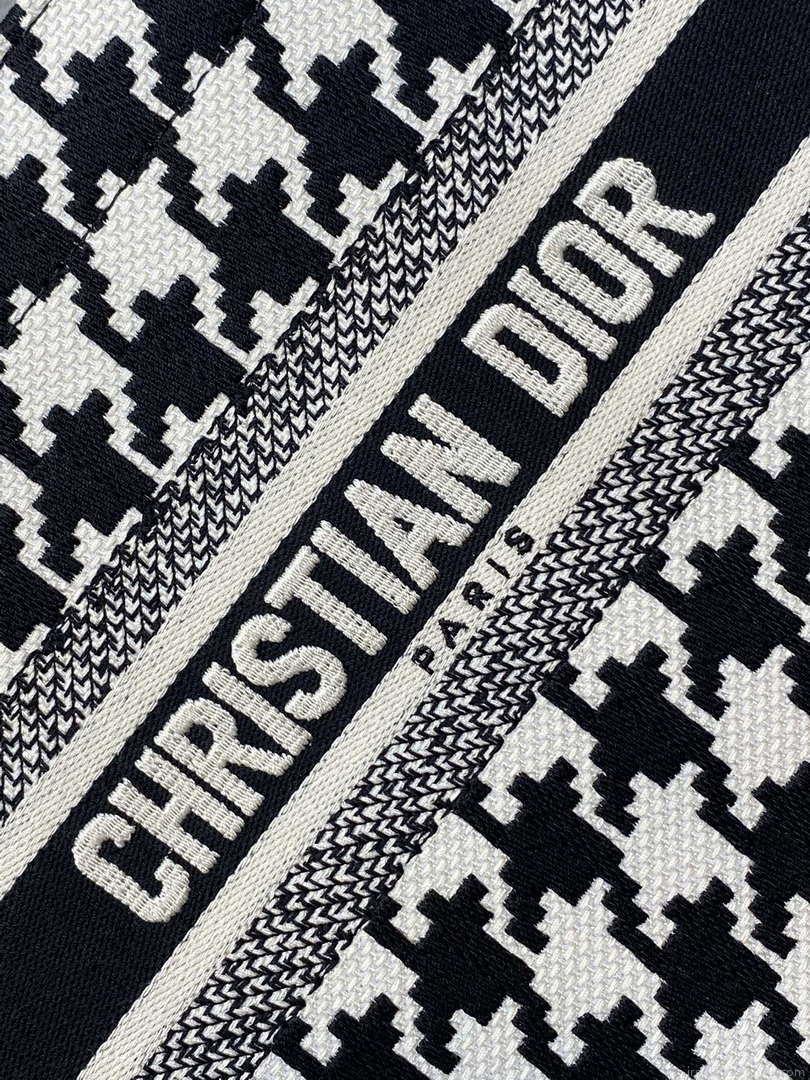 Dior M1265 Small Book Tote Black and White Macro Houndstooth Embroidery M9619