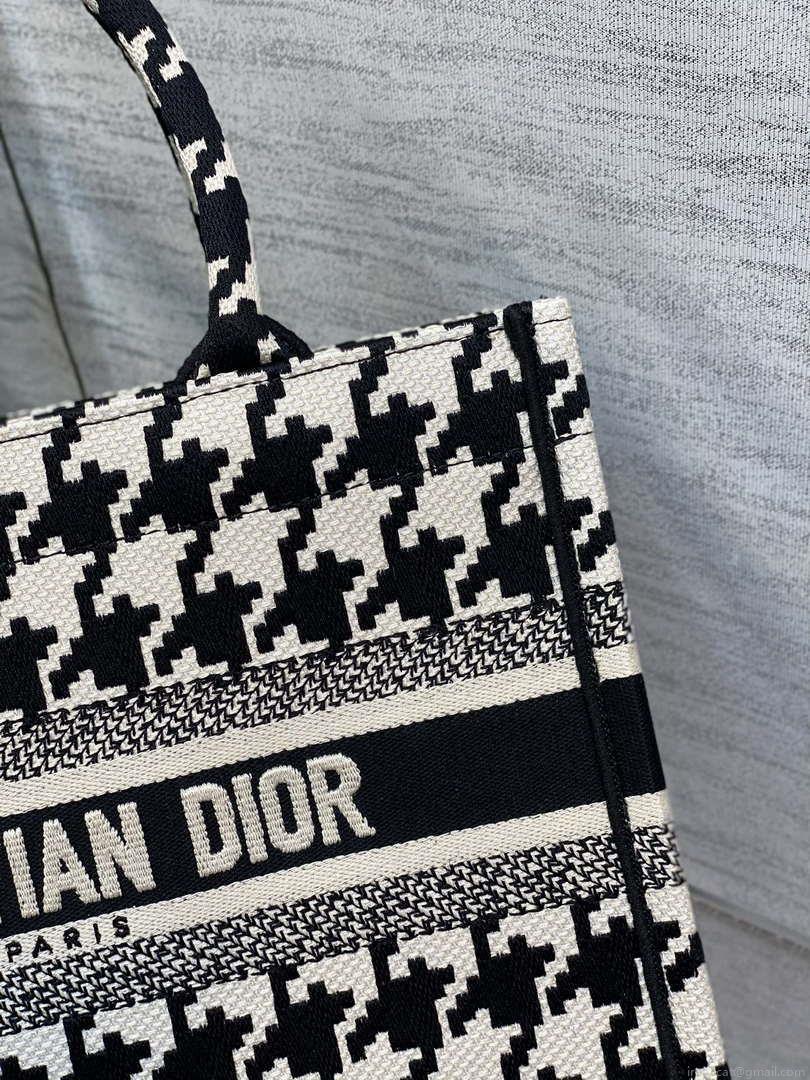 Dior M1265 Small Book Tote Black and White Macro Houndstooth Embroidery M9619
