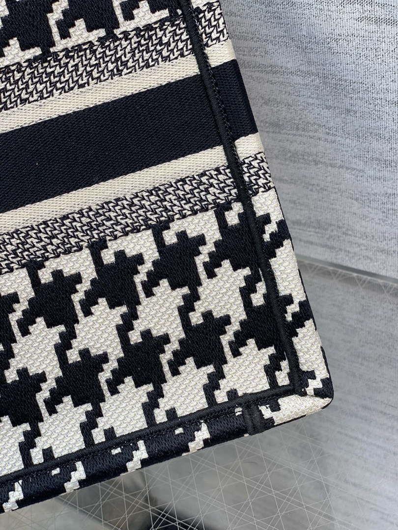 Dior M1265 Small Book Tote Black and White Macro Houndstooth Embroidery M9619