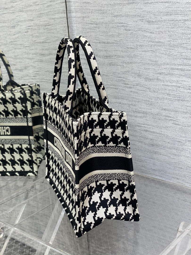 Dior M1265 Small Book Tote Black and White Macro Houndstooth Embroidery M9619
