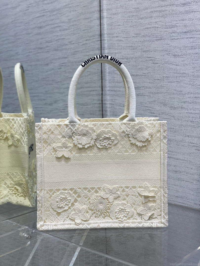 Dior M1265 Small Book Tote Embroidery with 3D Macramé Effect M9620