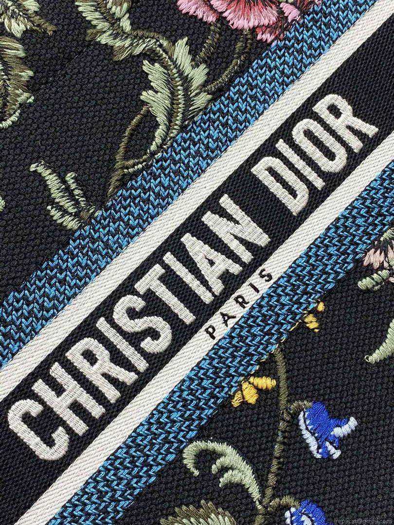 Dior M1265 Small Book Tote Black Multicolor Dior Petites Fleurs Embroidery M9625