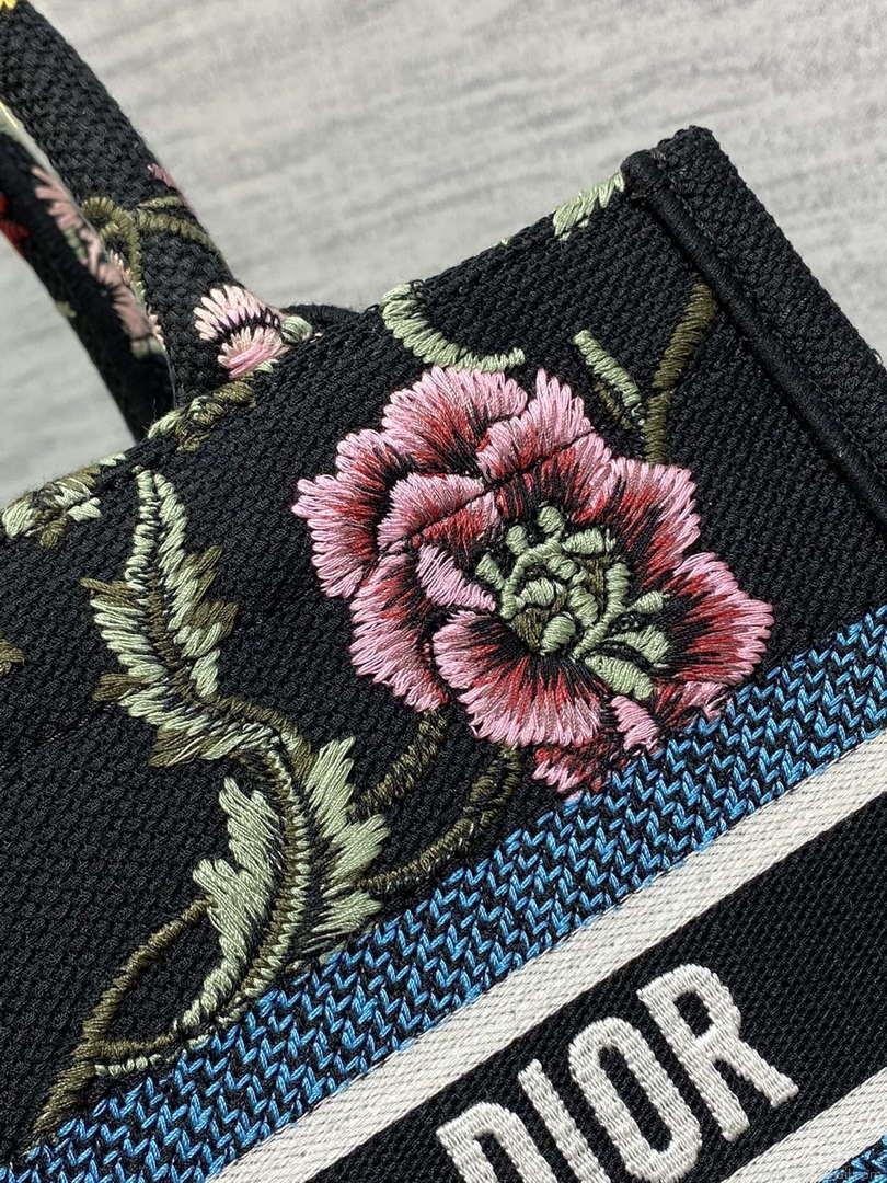 Dior M1265 Small Book Tote Black Multicolor Dior Petites Fleurs Embroidery M9625