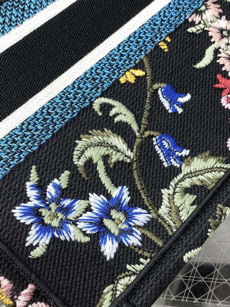 Dior M1265 Small Book Tote Black Multicolor Dior Petites Fleurs Embroidery M9625
