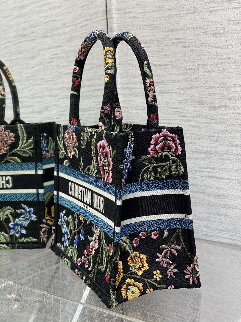 Dior M1265 Small Book Tote Black Multicolor Dior Petites Fleurs Embroidery M9625