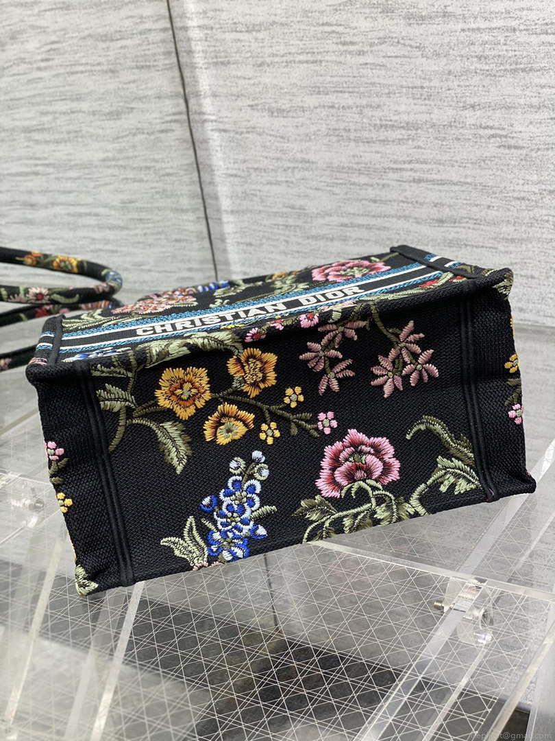 Dior M1265 Small Book Tote Black Multicolor Dior Petites Fleurs Embroidery M9625