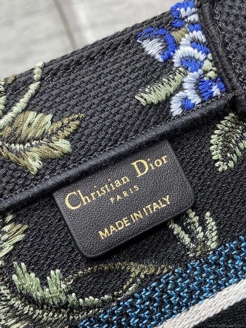 Dior M1265 Small Book Tote Black Multicolor Dior Petites Fleurs Embroidery M9625
