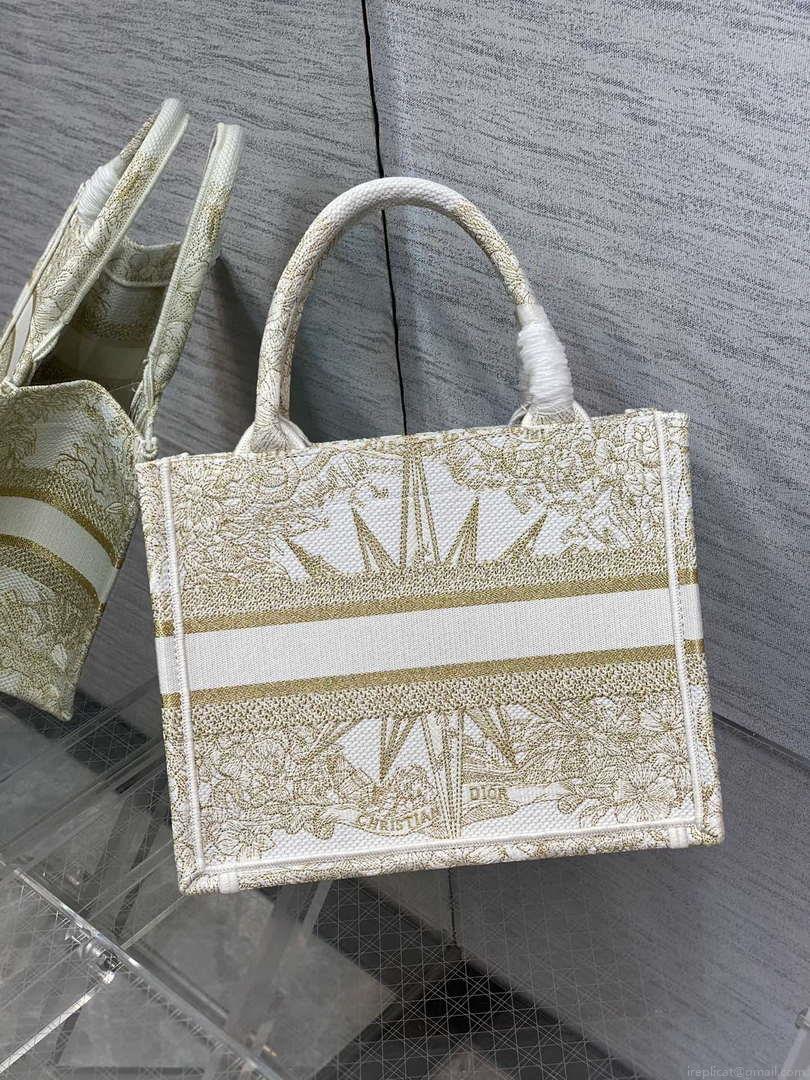 Dior M1265 Small Book Tote Black Biege Dior Petites Fleurs Embroidery M9626