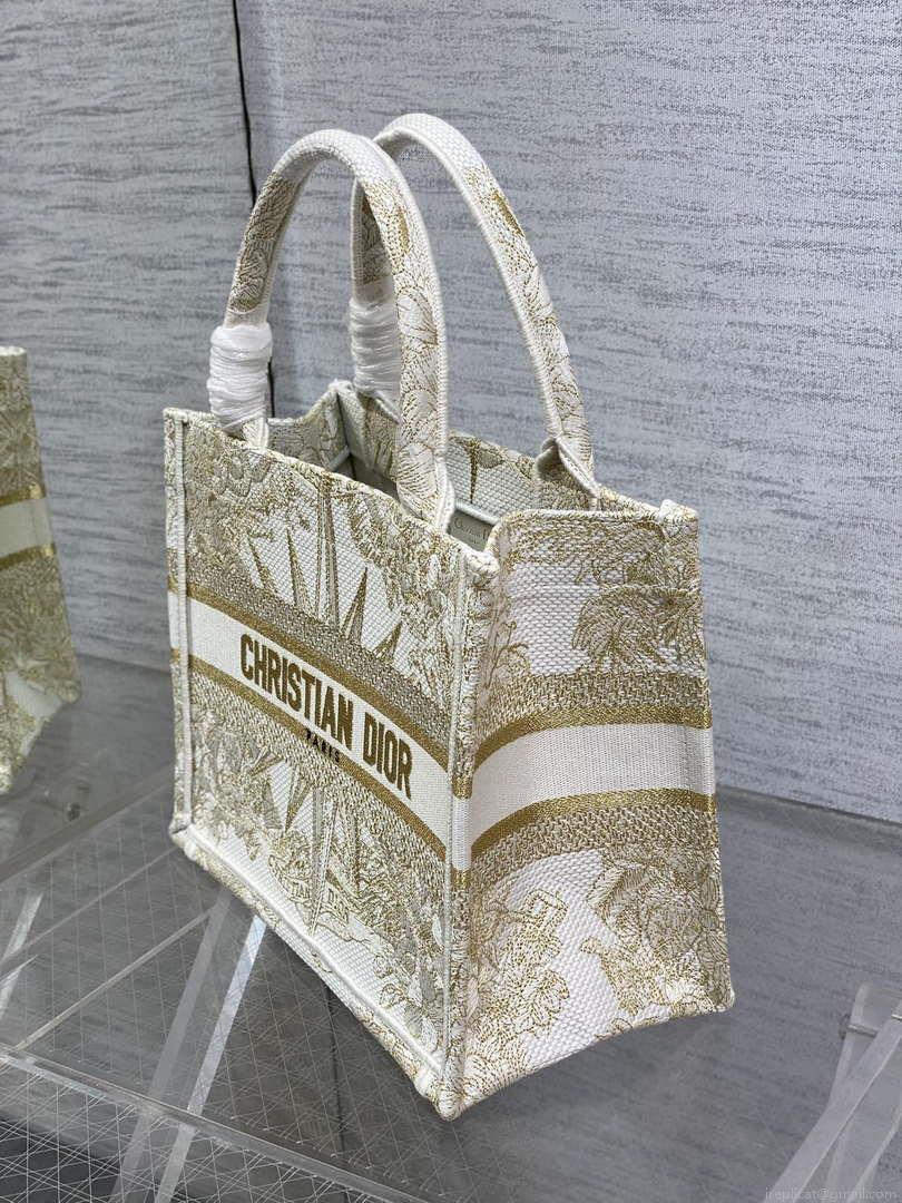 Dior M1265 Small Book Tote Black Biege Dior Petites Fleurs Embroidery M9626