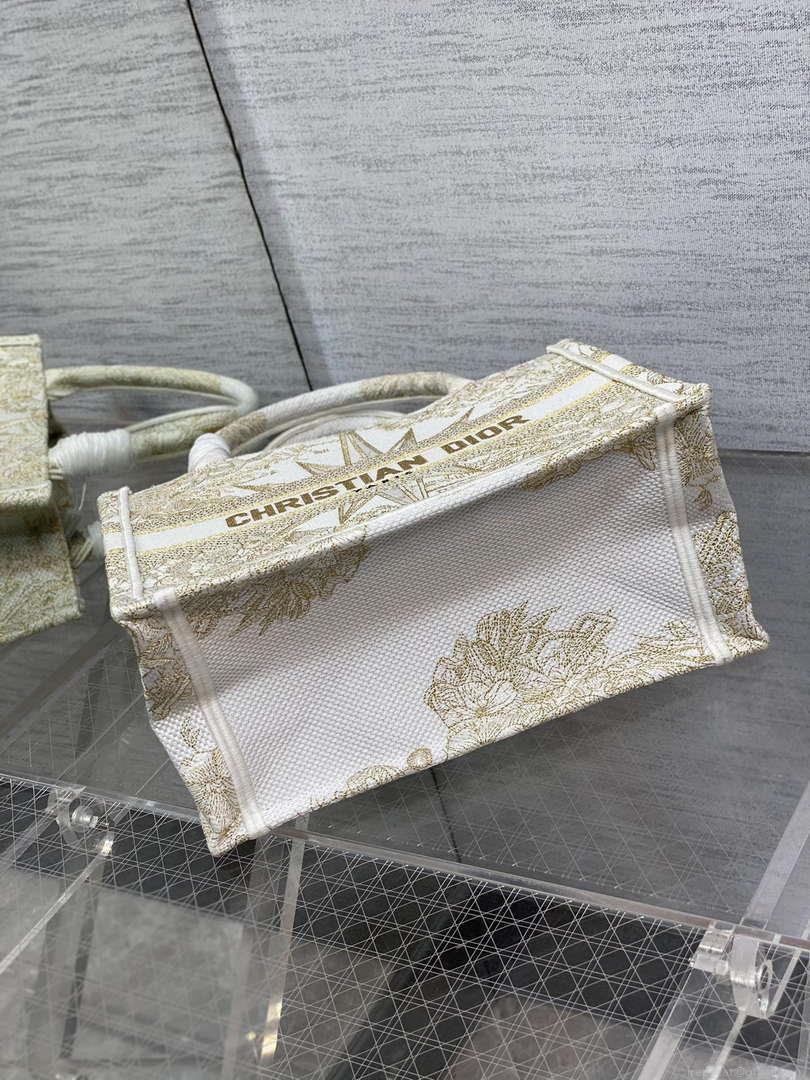 Dior M1265 Small Book Tote Black Biege Dior Petites Fleurs Embroidery M9626