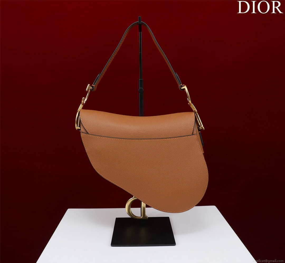 Dior M0456 Mini Saddle Bag With Strap Brown Grained Calfskin