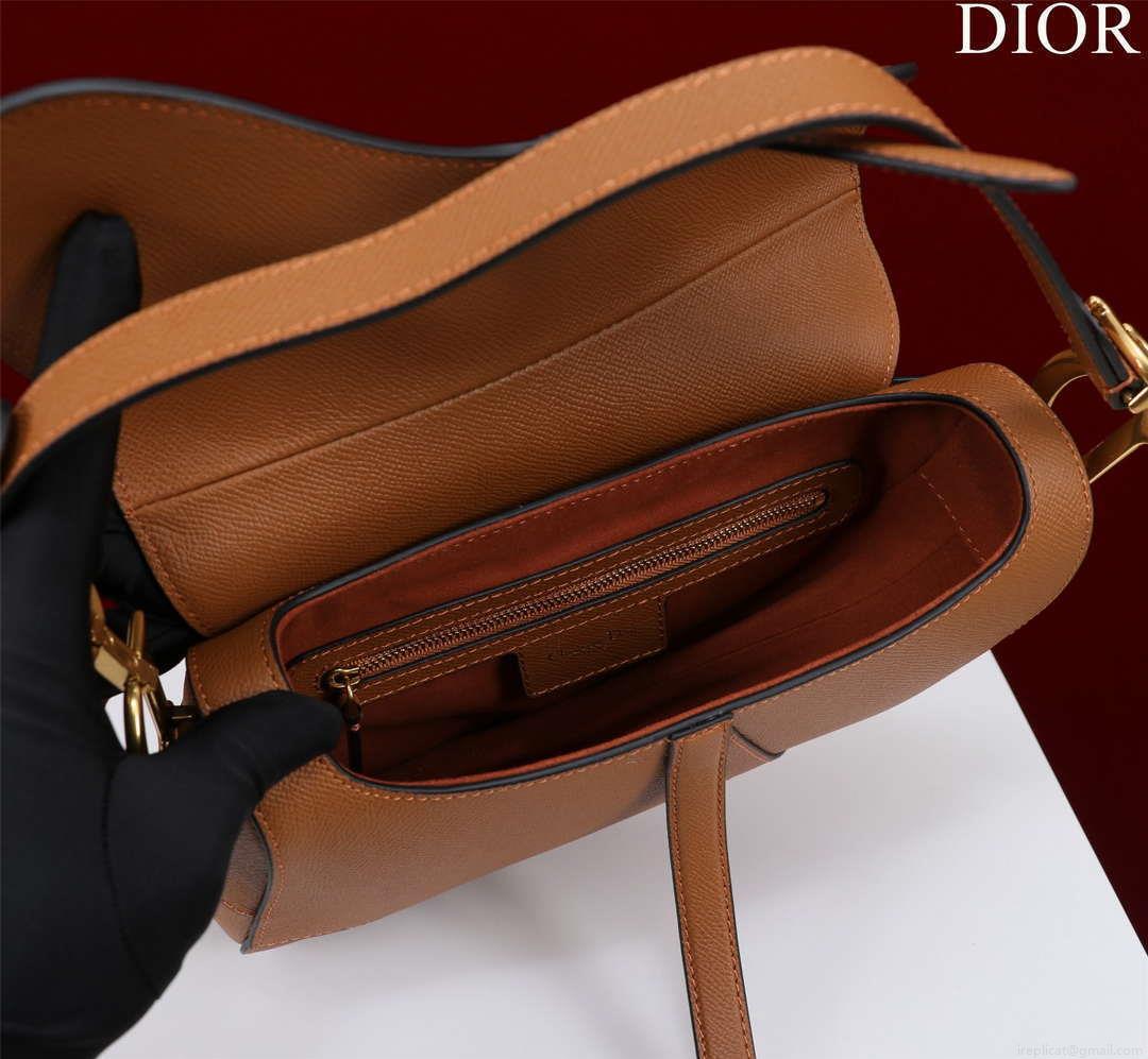Dior M0456 Mini Saddle Bag With Strap Brown Grained Calfskin
