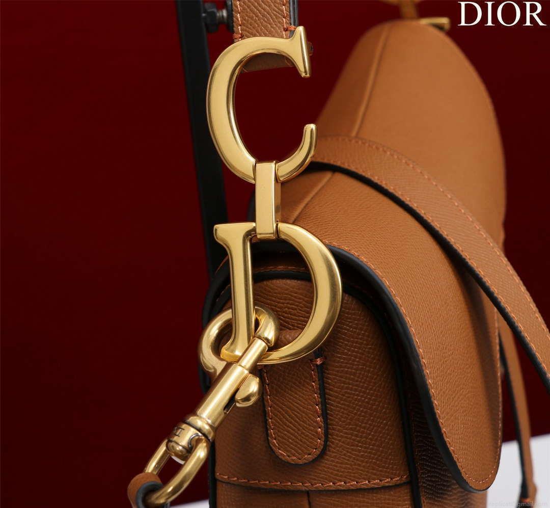 Dior M0456 Mini Saddle Bag With Strap Brown Grained Calfskin