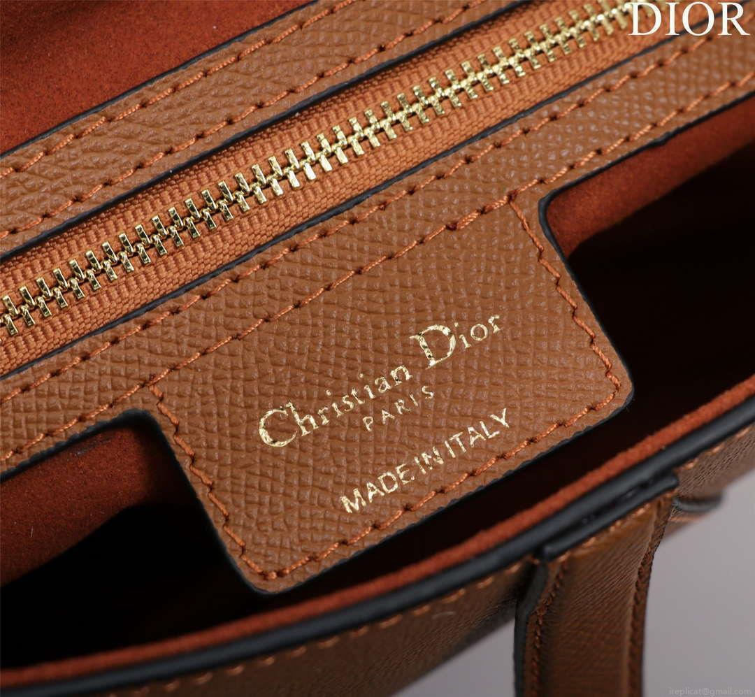 Dior M0456 Mini Saddle Bag With Strap Brown Grained Calfskin