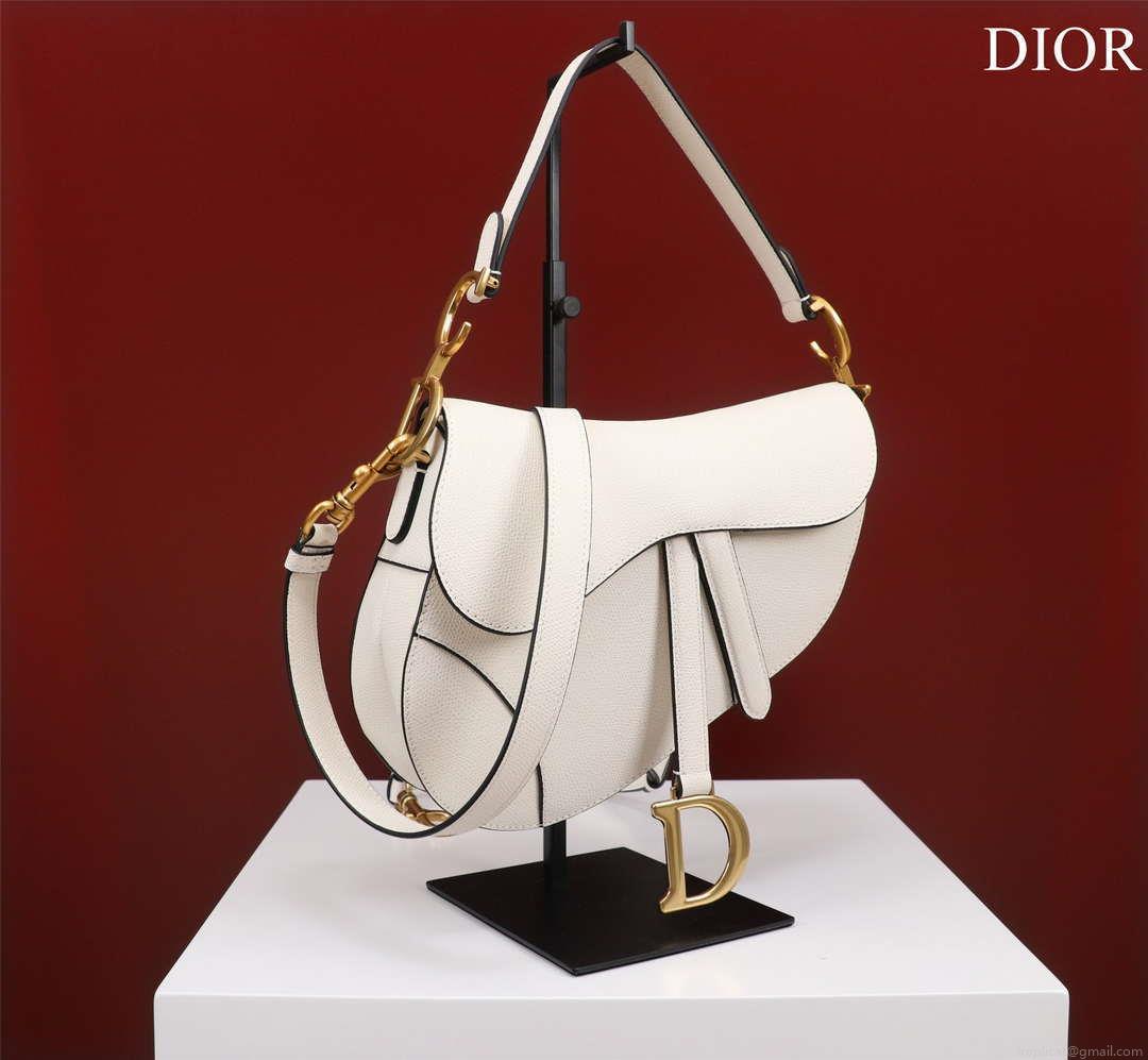 Dior M0456 Mini Saddle Bag With Strap White Grained Calfskin