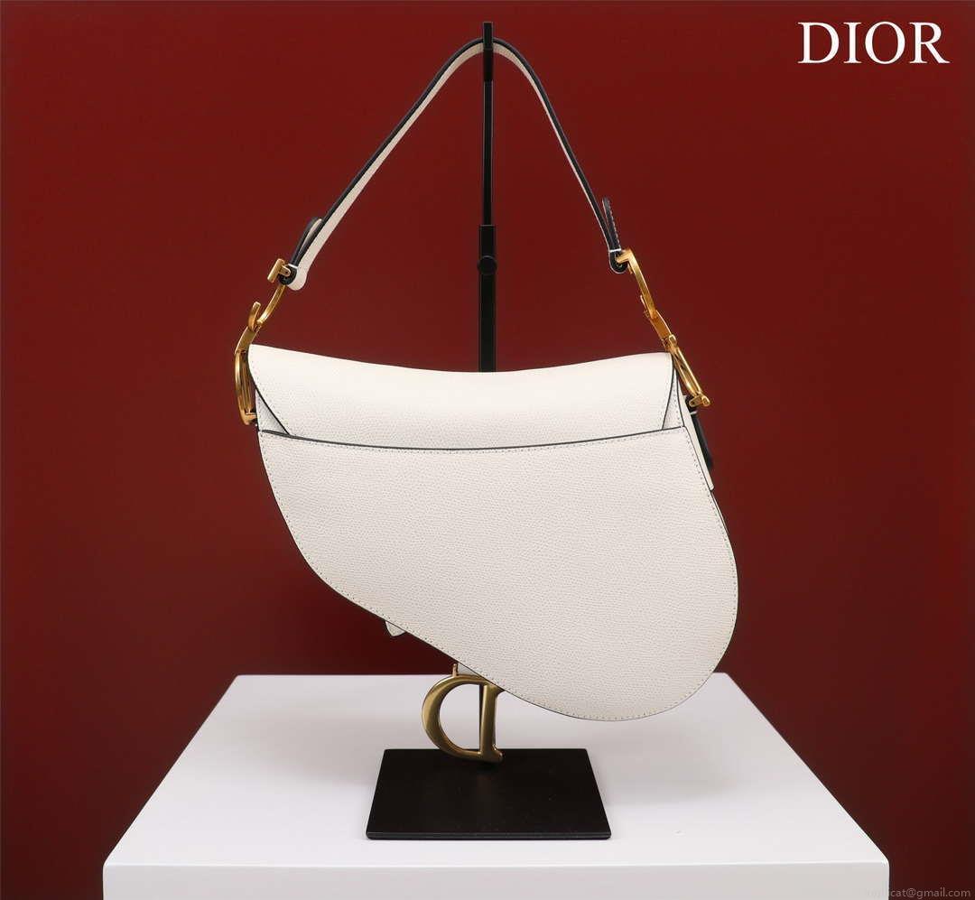 Dior M0456 Mini Saddle Bag With Strap White Grained Calfskin