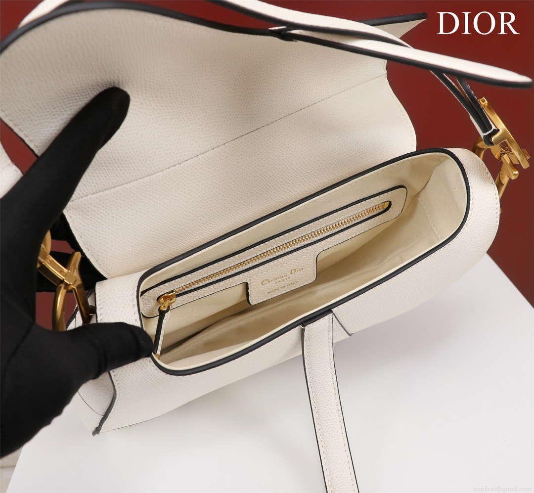 Dior M0456 Mini Saddle Bag With Strap White Grained Calfskin