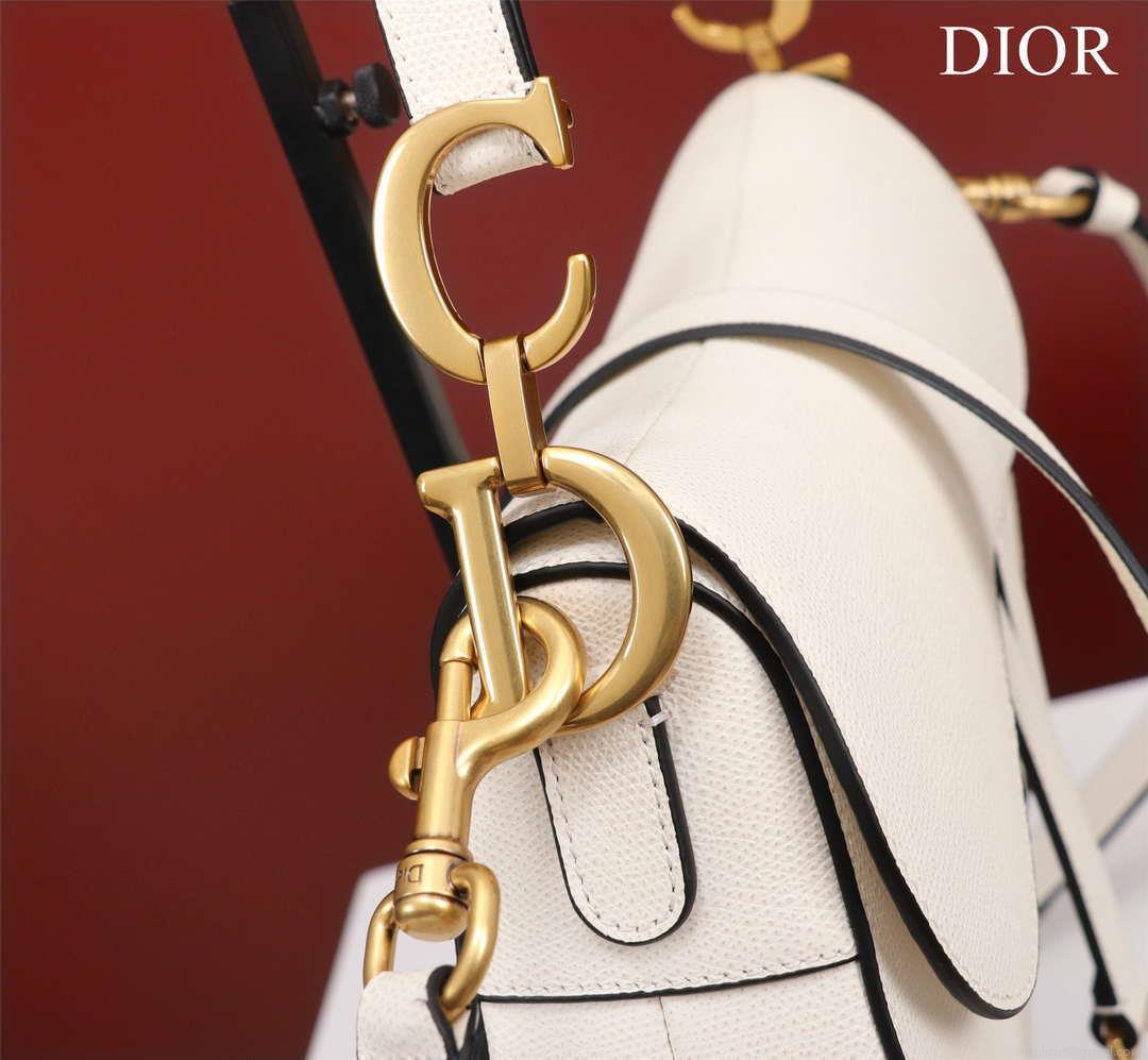 Dior M0456 Mini Saddle Bag With Strap White Grained Calfskin