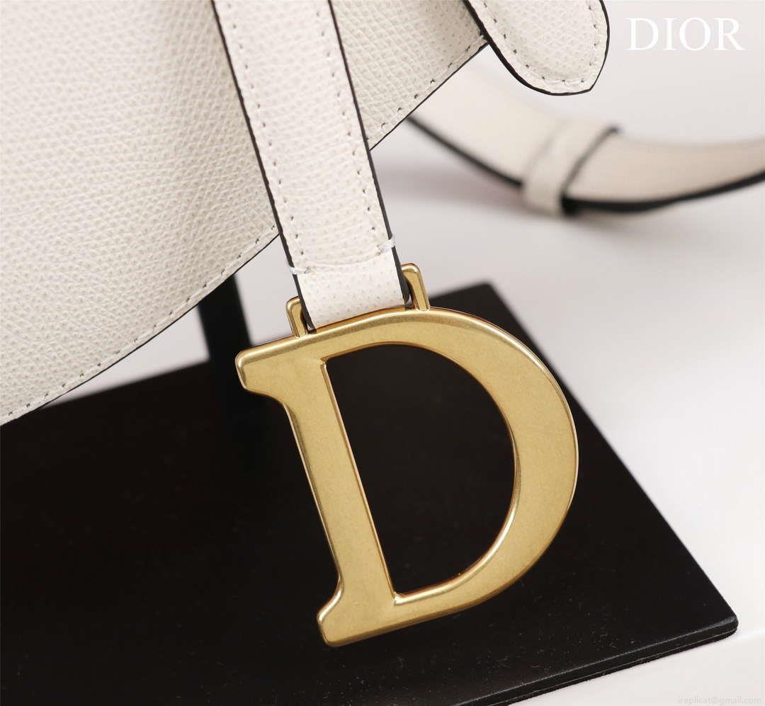 Dior M0456 Mini Saddle Bag With Strap White Grained Calfskin