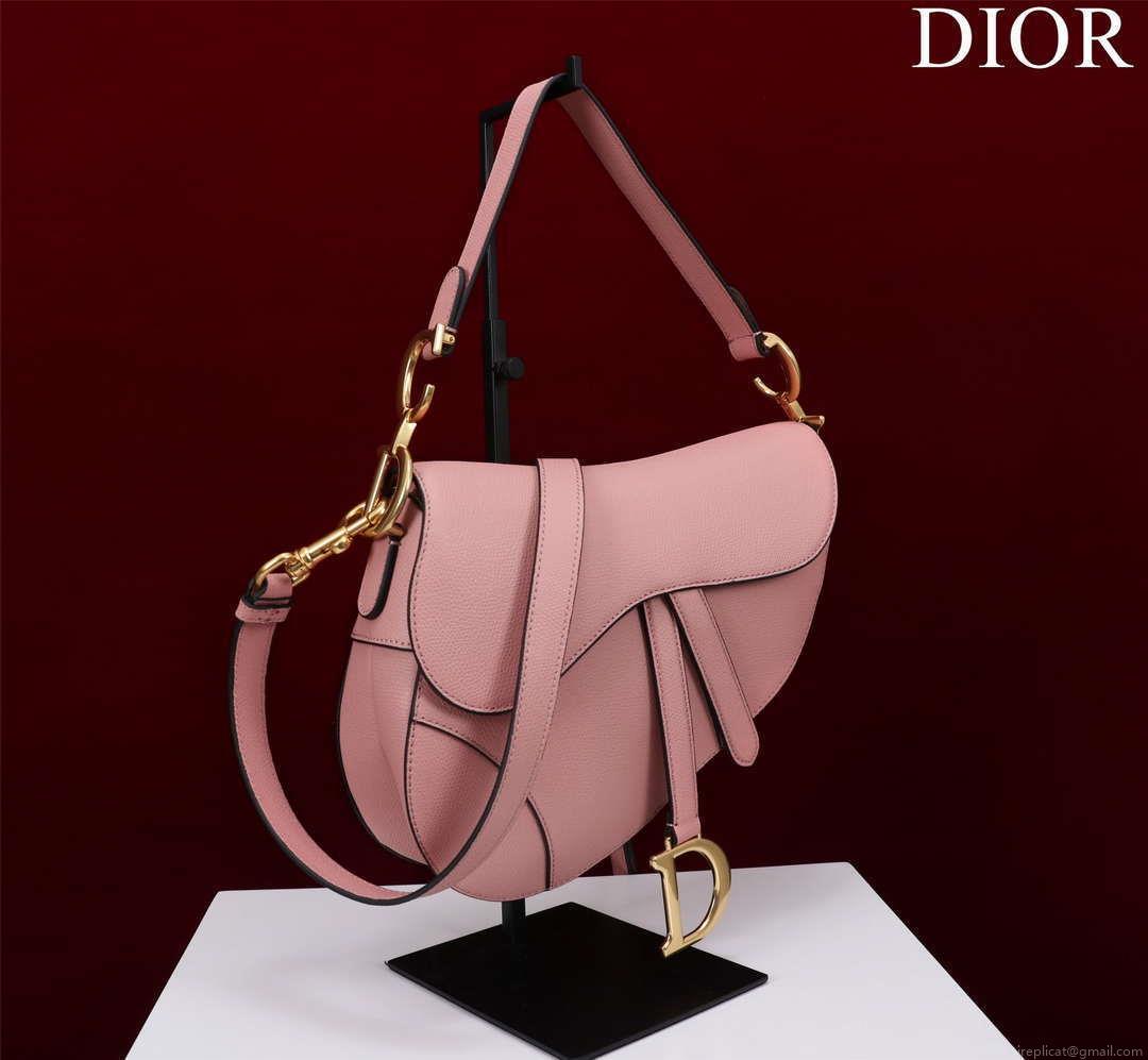 Dior M0456 Mini Saddle Bag With Strap Pink Grained Calfskin