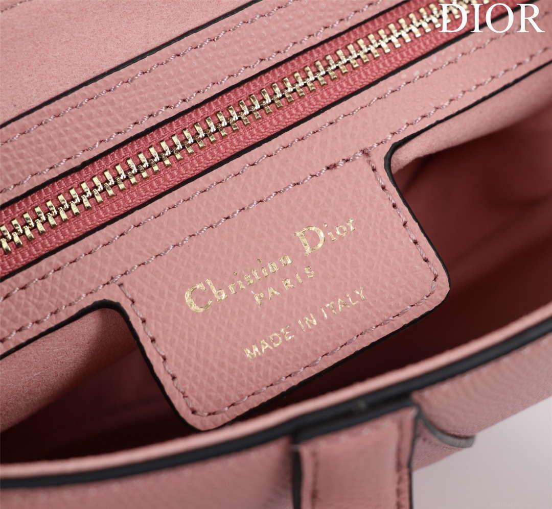 Dior M0456 Mini Saddle Bag With Strap Pink Grained Calfskin