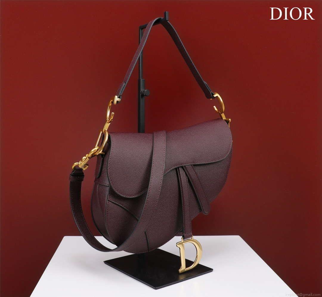 Dior M0456 Mini Saddle Bag With Strap Wine Red Grained Calfskin