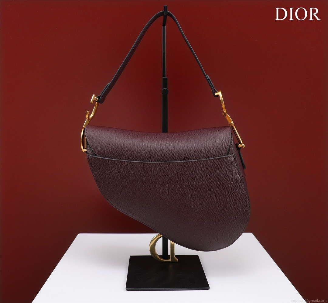 Dior M0456 Mini Saddle Bag With Strap Wine Red Grained Calfskin