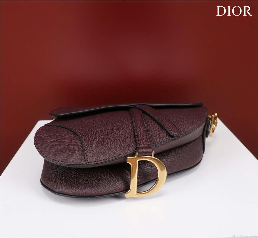 Dior M0456 Mini Saddle Bag With Strap Wine Red Grained Calfskin