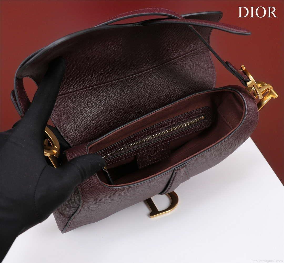Dior M0456 Mini Saddle Bag With Strap Wine Red Grained Calfskin
