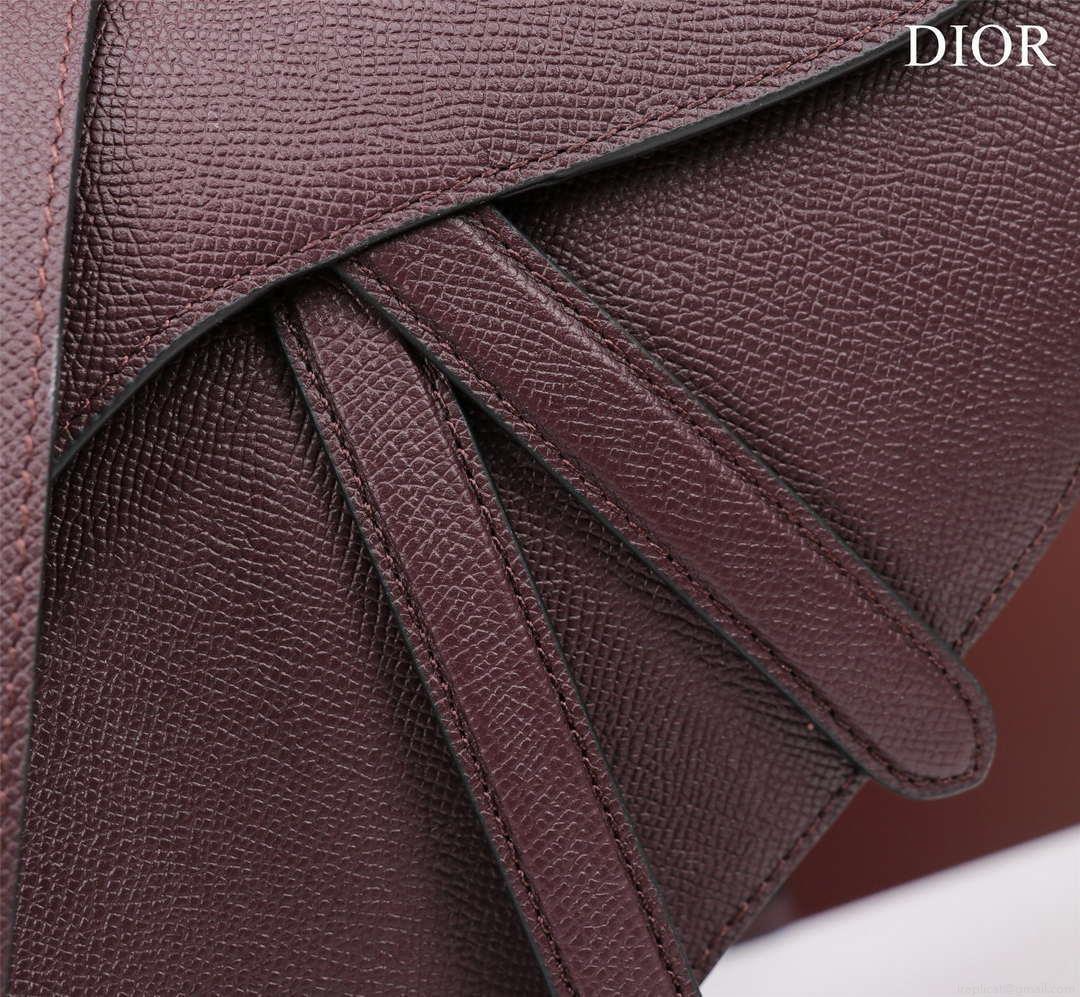 Dior M0456 Mini Saddle Bag With Strap Wine Red Grained Calfskin