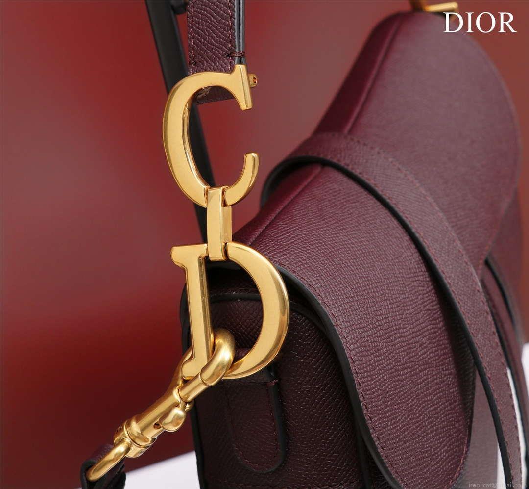 Dior M0456 Mini Saddle Bag With Strap Wine Red Grained Calfskin