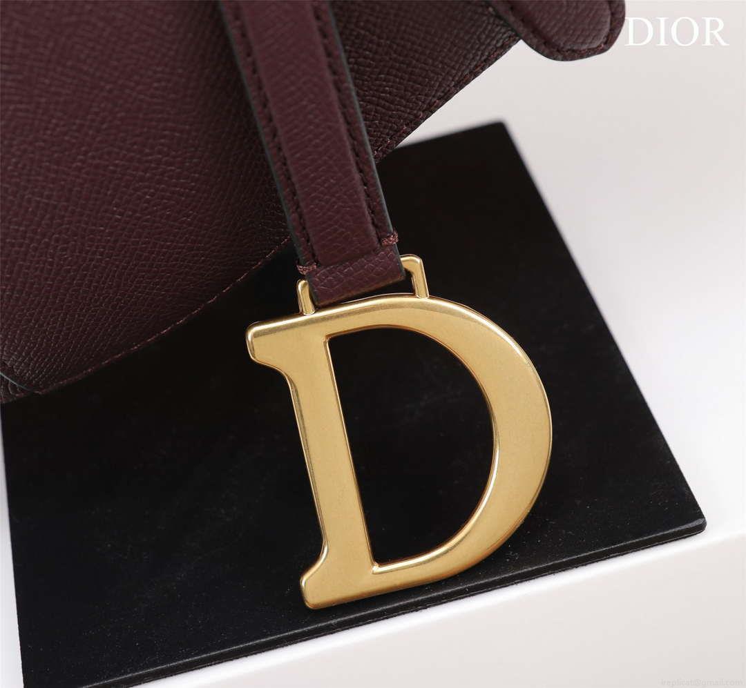 Dior M0456 Mini Saddle Bag With Strap Wine Red Grained Calfskin