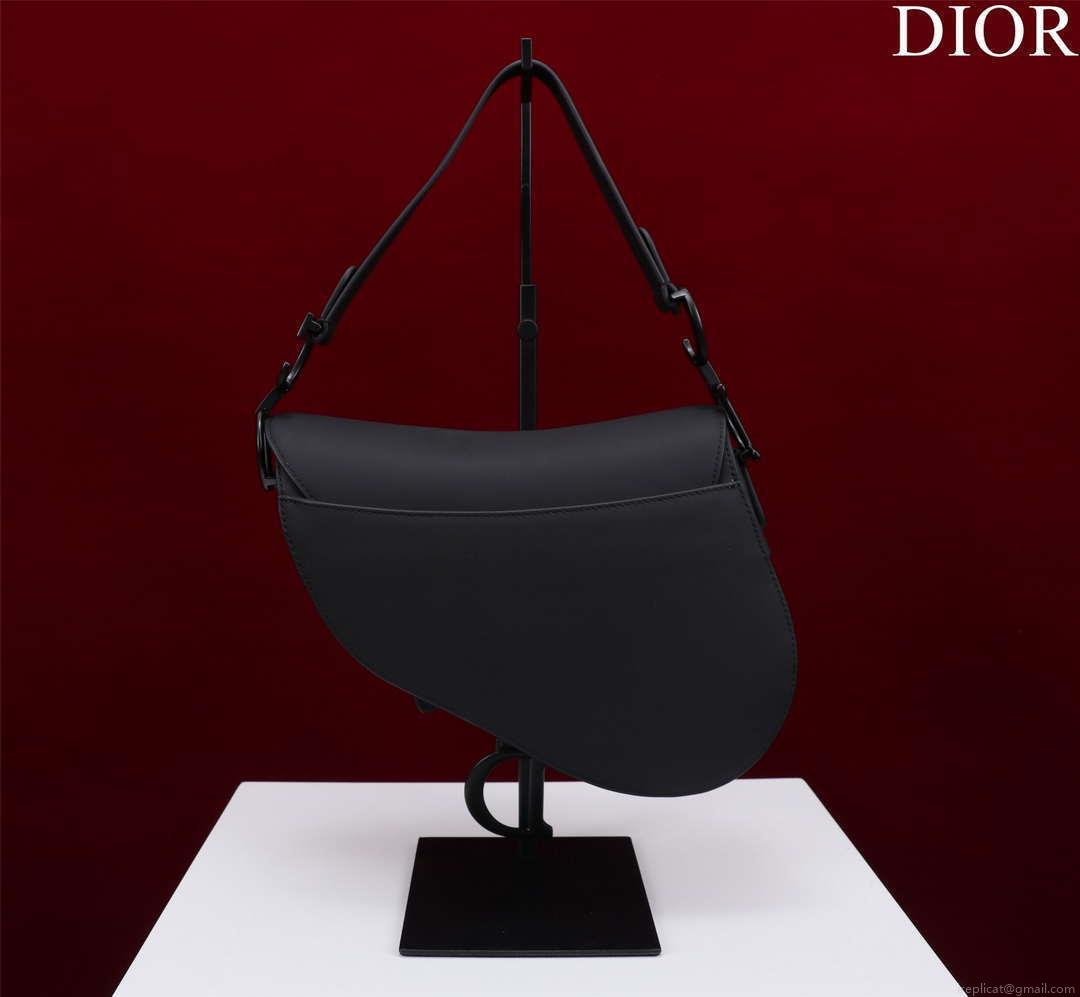 Dior M0456 Mini Saddle Bag With Strap plain matte Black Calfskin