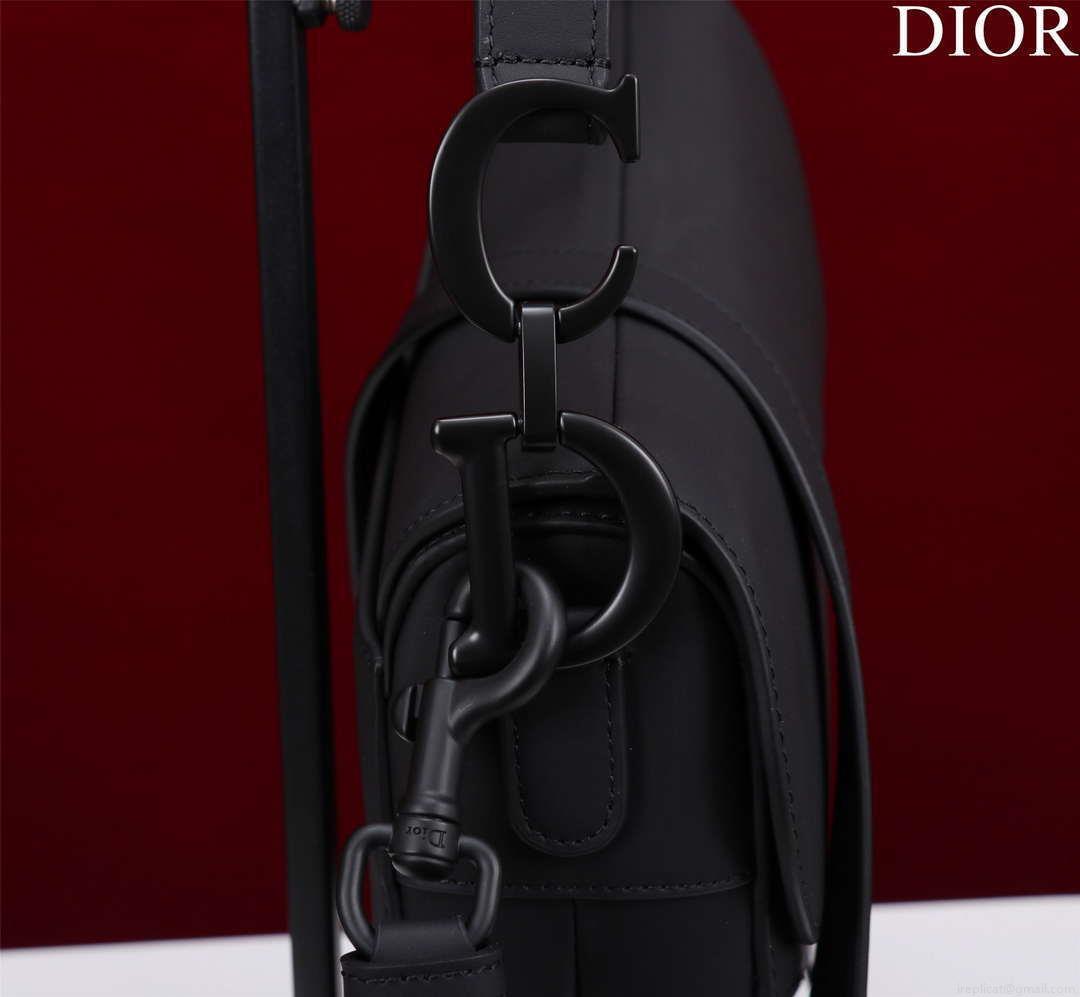 Dior M0456 Mini Saddle Bag With Strap plain matte Black Calfskin